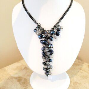 Kenneth Cole Waterfall Statement Necklace – Gunmetal Chain with Faceted Beads